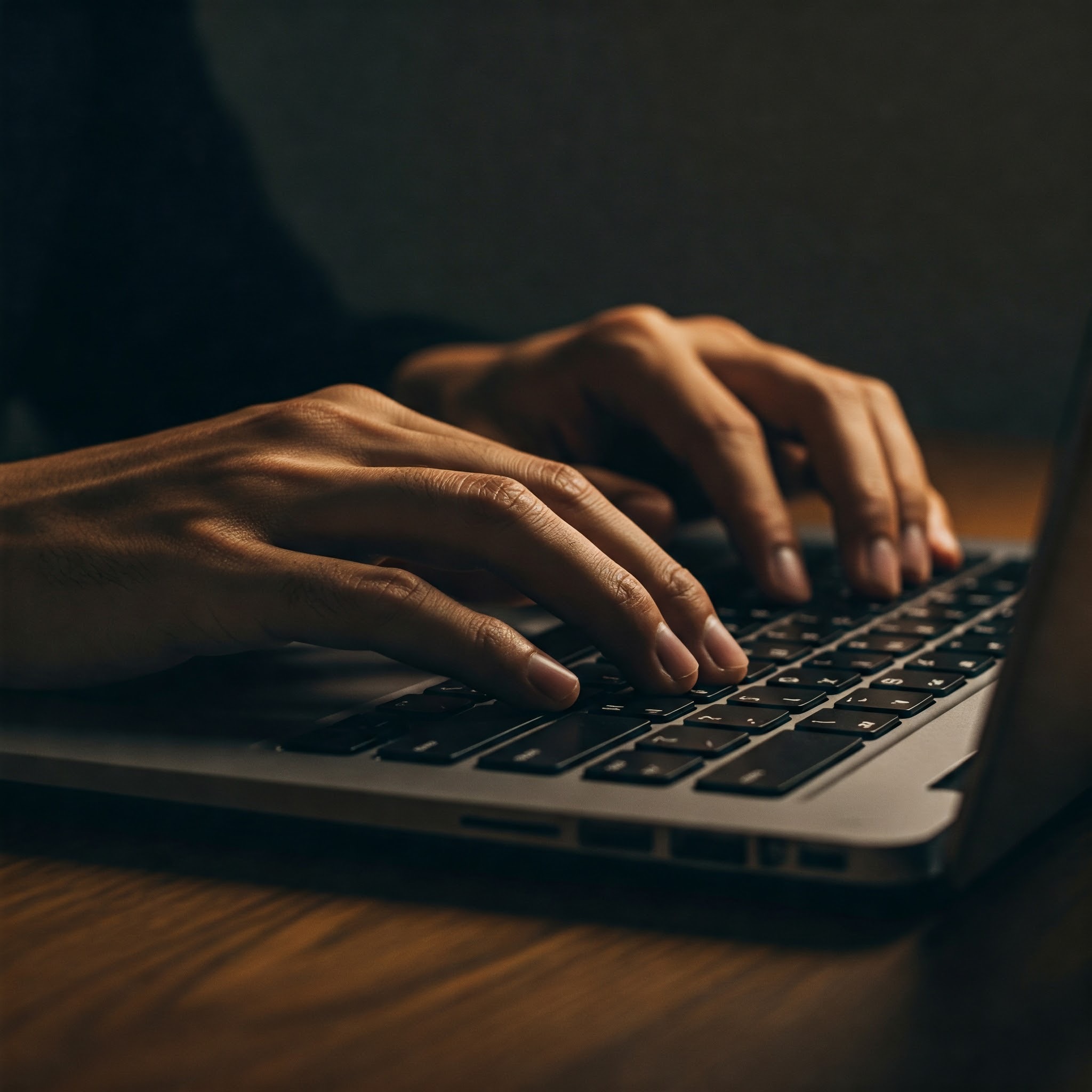 photo of Hands Typing on Laptop at Night